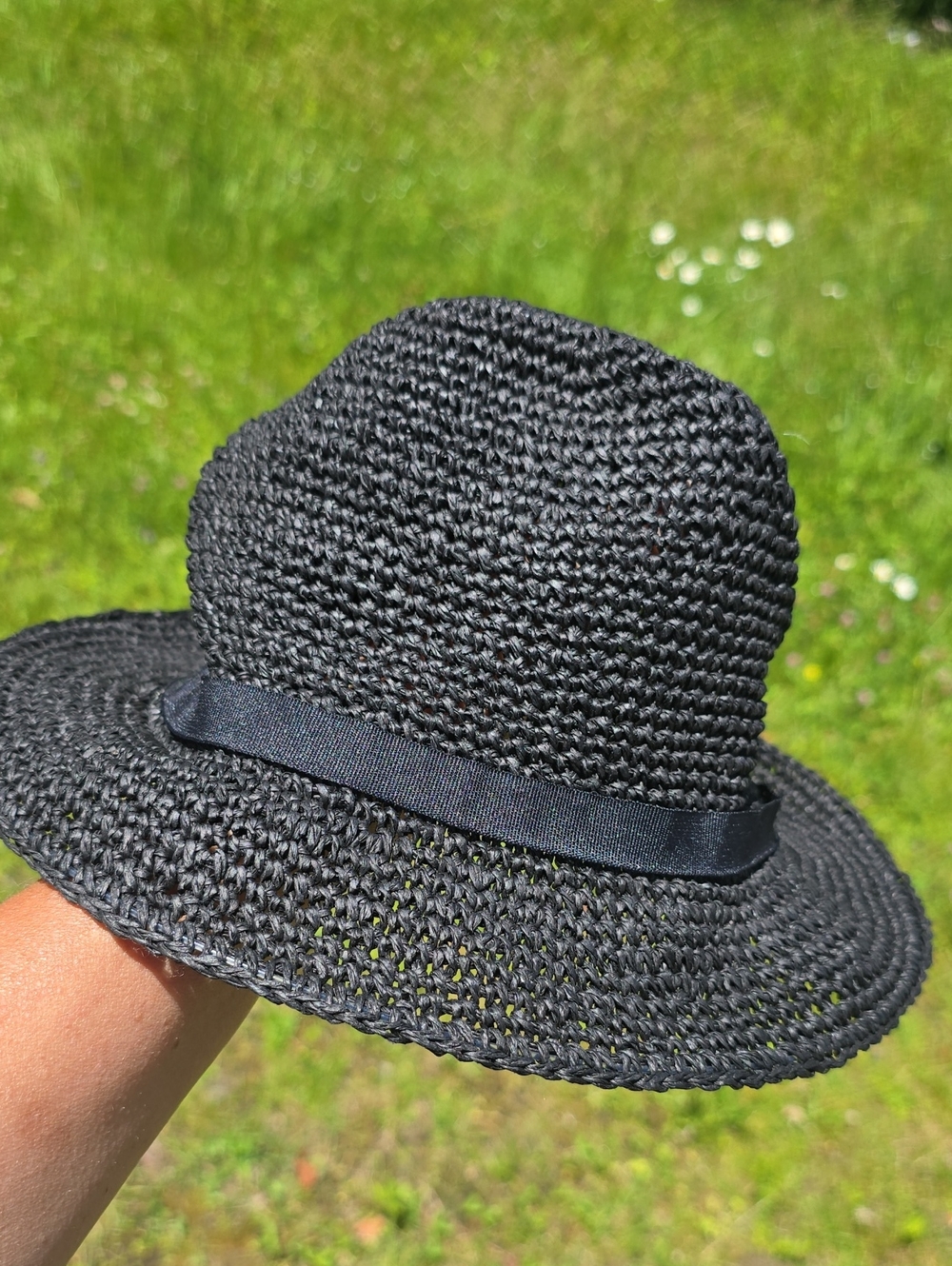 Nordstrom Black Woven Sun  Bucket Hat with Ribbon Trim